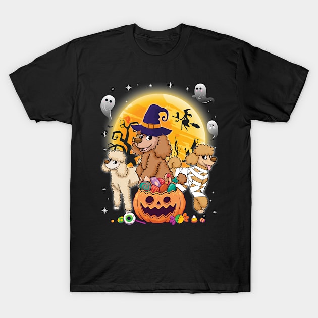 Standard Poodle Dog Mummy Witch Moon Ghosts Happy Halloween Thanksgiving Merry Christmas Day T-Shirt by joandraelliot